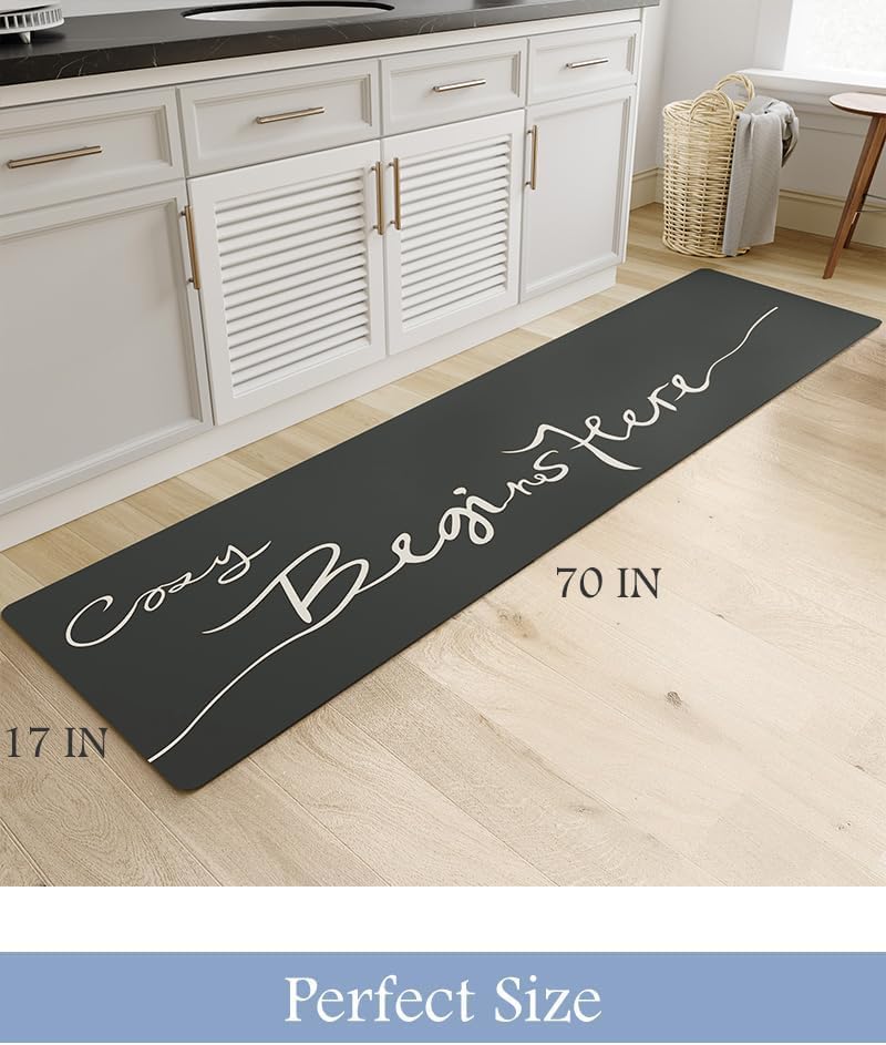 MontVoo-Bath Mat Rug Long Non Slip Super Absorbent Bathroom Runner Stain Resistant Quick Dry Thin Bathroom Mat Fit Under Door-17"x70",Black