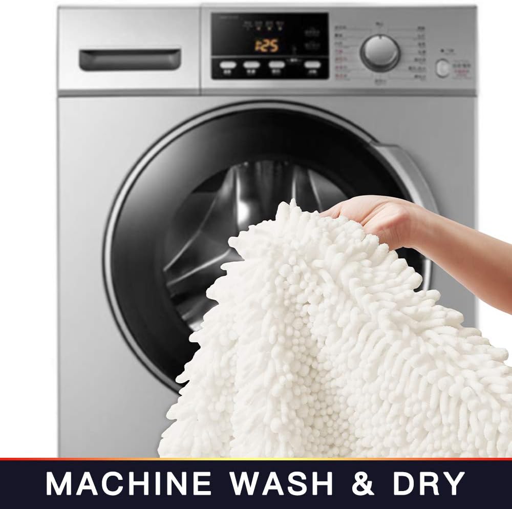 Walensee Bathroom Rug 2 Pieces Set Non Slip Bath Mat (17x24 Plus 20x32 Inch Ivory) Water Absorbent Super Soft Shaggy Chenille Machine Washable Dry Extra Thick Perfect Carpet for Shower Floor