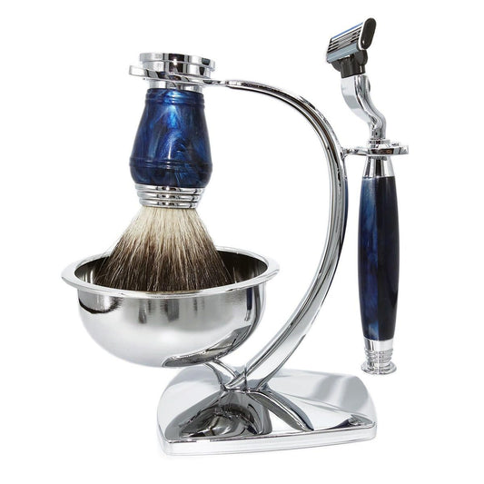 Professional Classic Mach 3 Safetry Razor Shaving Kit for Men with 3-Layer Triple Blade,Shaving Clean Brush Stand,Mug Bowl Set,Barbershop Smooth Shaver Set