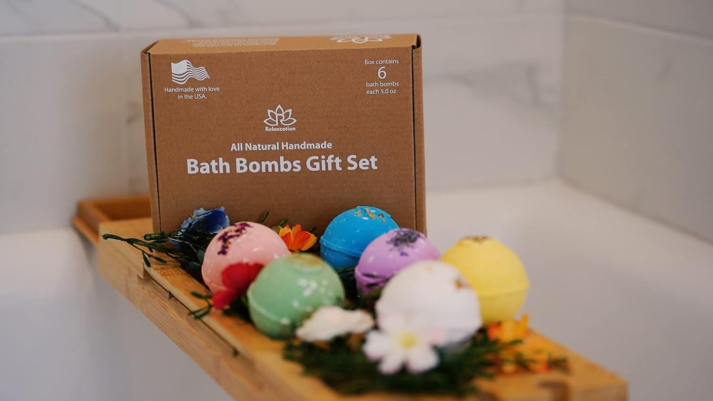 Handmade in USA Organic Bath Bombs Gift Set For Women All Natural with Epsom Salt Relaxation Dead Sea Salt - Natural and Safe Bath Bombs Kit for Kids Her Mom Mother Grandma Girlfriend - Best Gifts Idea