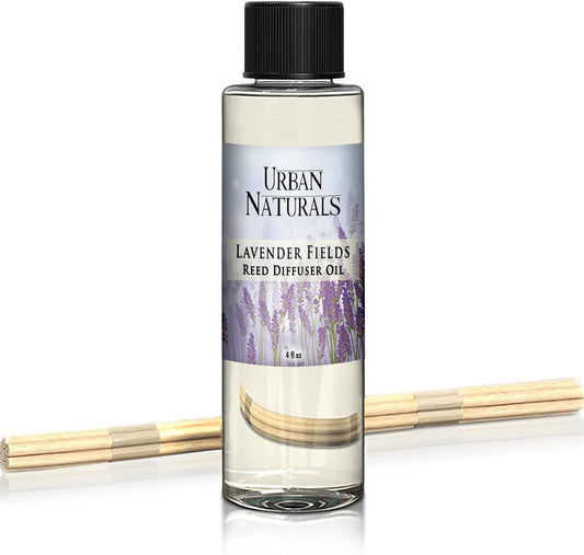 Urban Naturals Lavender Fields Essential Oil Reed Diffuser Refill & Set of Replacement Reed Sticks | Soothing, Aromatic Home Fragrance for Aromatherapy & Stress Relief | Includes a Set of Reed Sticks