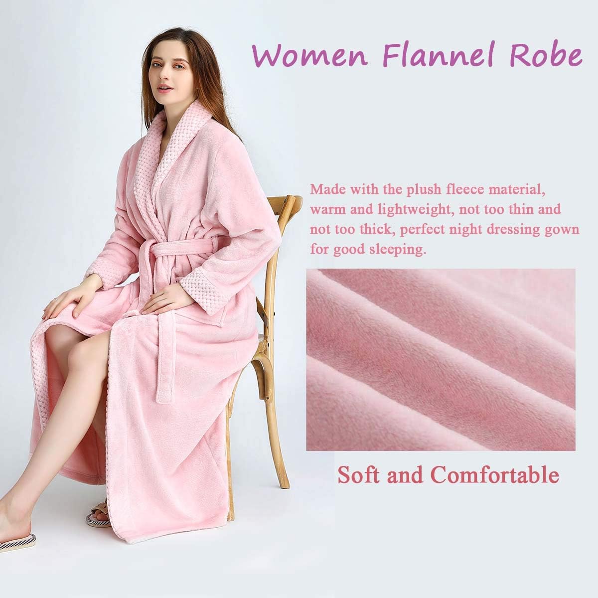 Hellomamma Long Bath Robe for Womens Plush Soft Fleece Bathrobes Nightgown Ladies Pajamas Sleepwear Housecoat