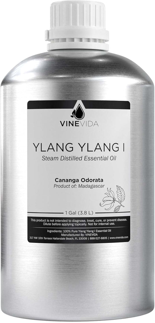 VINEVIDA Ylang Ylang Essential Oil - Gallon Ylang Ylang Oil Undiluted - Bulk Gallon Essential Oil for Soap Making Safe for Skin - DIY Candle Scents for Candlemaking Scents - 8 lbs Ylang Ylang Oil