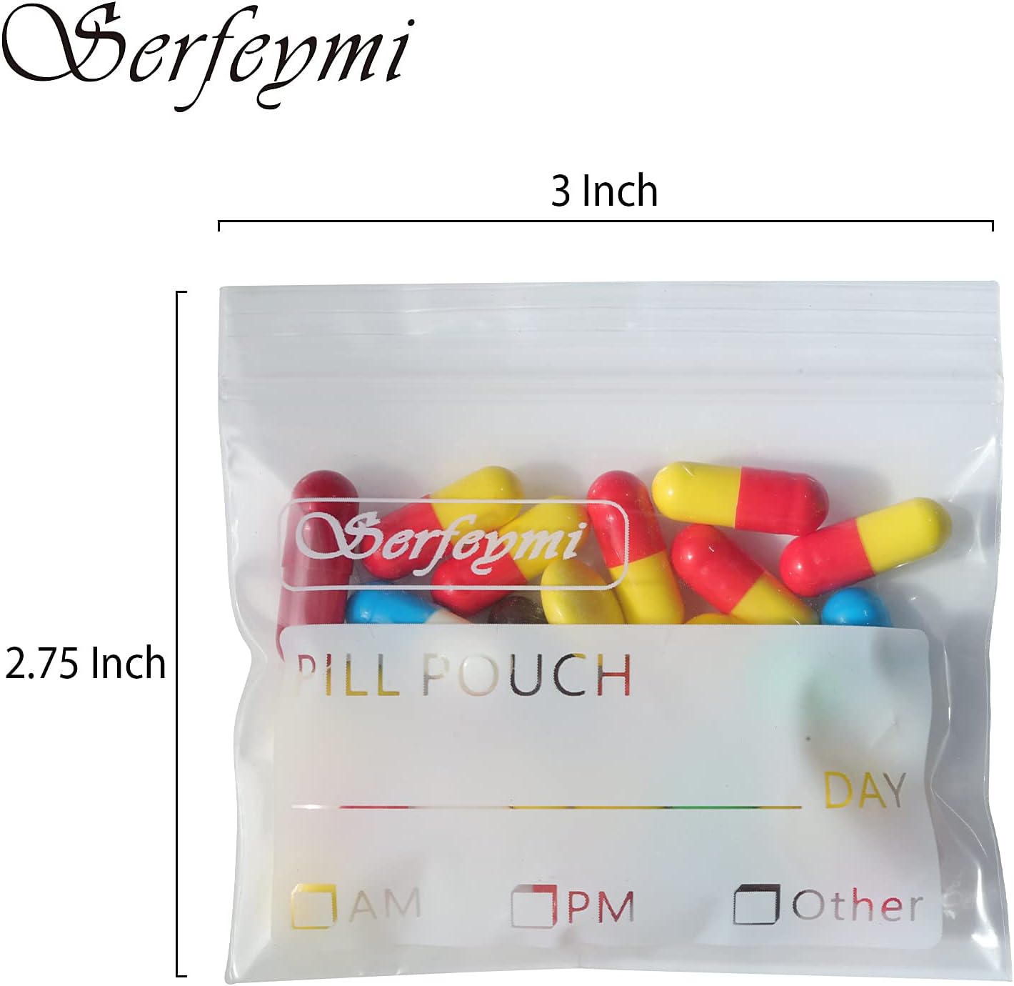 Serfeymi Pill Bags for Travel Pill Pouch Organizer Pack of 540 BPA Free 3 x 2.75 inch Reusable Pill Pouches for Medicine with Write on Label & Zipper Seal Waterproof AM PM Pill Baggies for Supplements