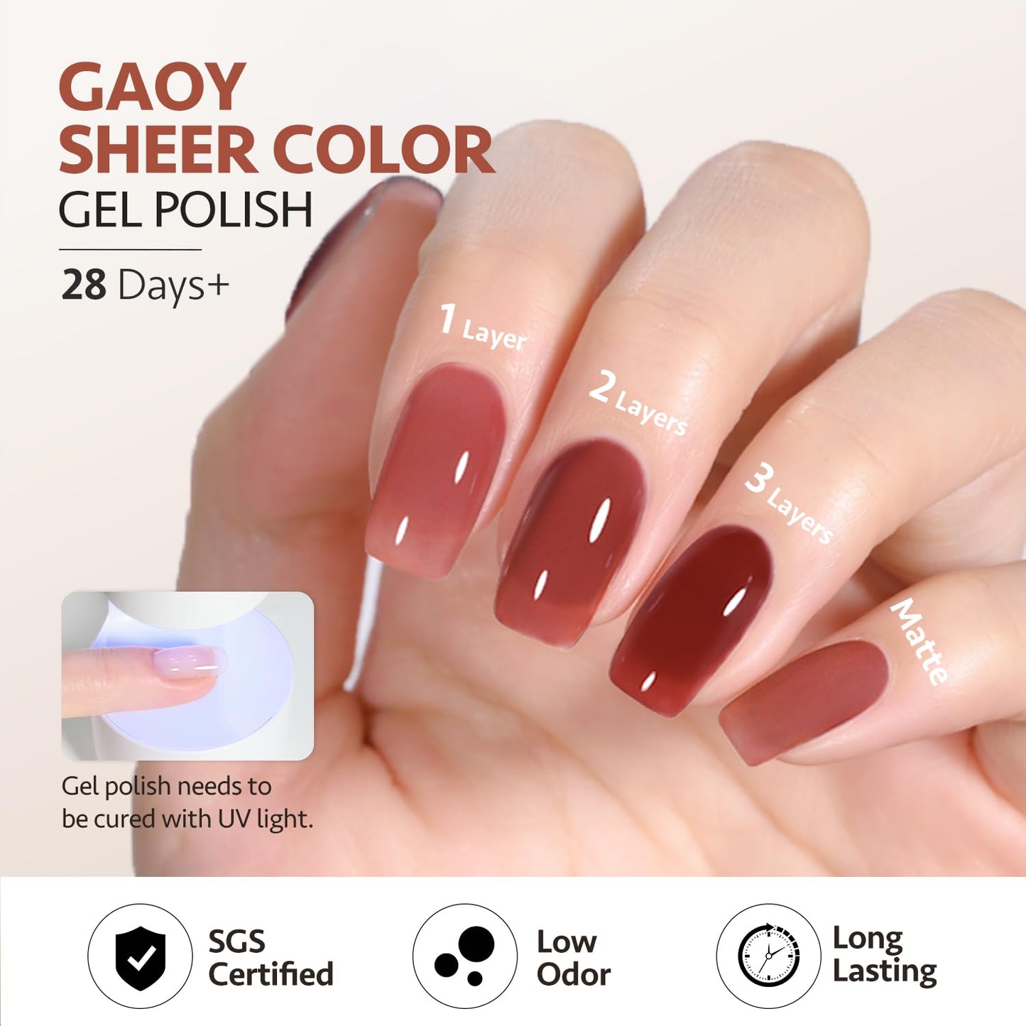 GAOY Jelly Brown Gel Nail Polish of 6 Transparent Nude White Dark Red Colors Sheer Gel Polish Kit for Salon Gel Manicure and Nail Art DIY at Home