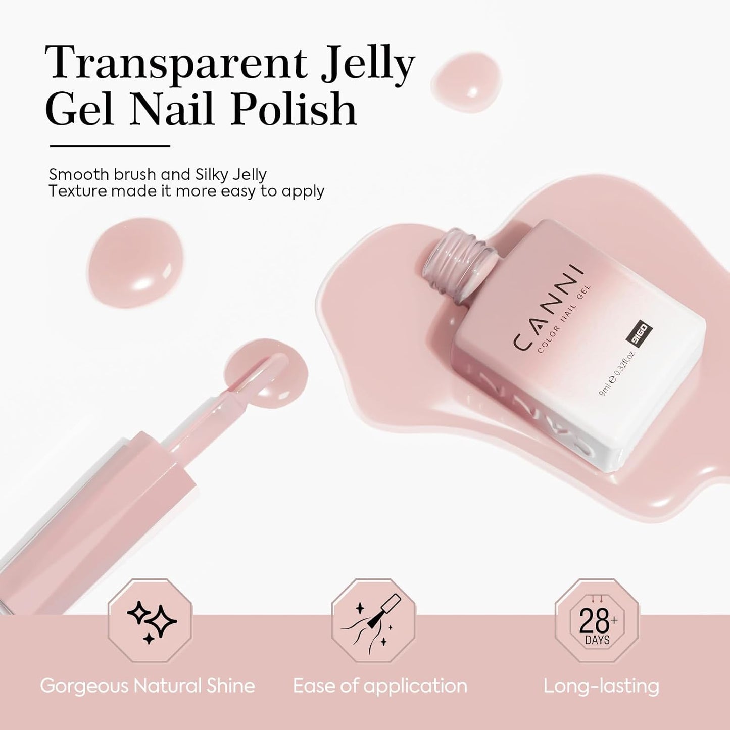 CANNI Jelly Nude Pink Gel Nail Polish Set- 6 Pcs 9 Ml Neutral Transparent Milky White Colors Gel Polish Kit, Soak Off LED Nail Gel Manicure Kit DIY at Home Salon Gifts