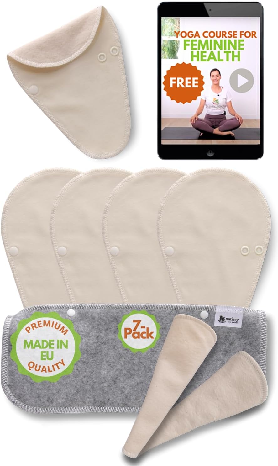 Made in EU - Ultra-Soft Reusable Panty Liners (Tanga, 7-Pack) – High-Temp Washable Cloth Panty Liners for Women – Breathable Secure-Fit Organic Cotton Keeps You Fresh & Dry for Daily Vaginal Discharge