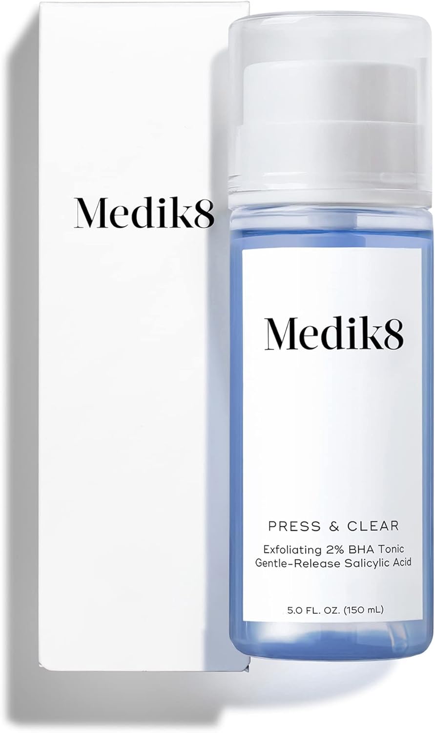 Medik8 Press and Clear - Clarifying Facial Tonic - Exfoliating BHA Face Toner for Women and Men - Gentle-Release Salicylic Acid Face Tonic - 5 oz