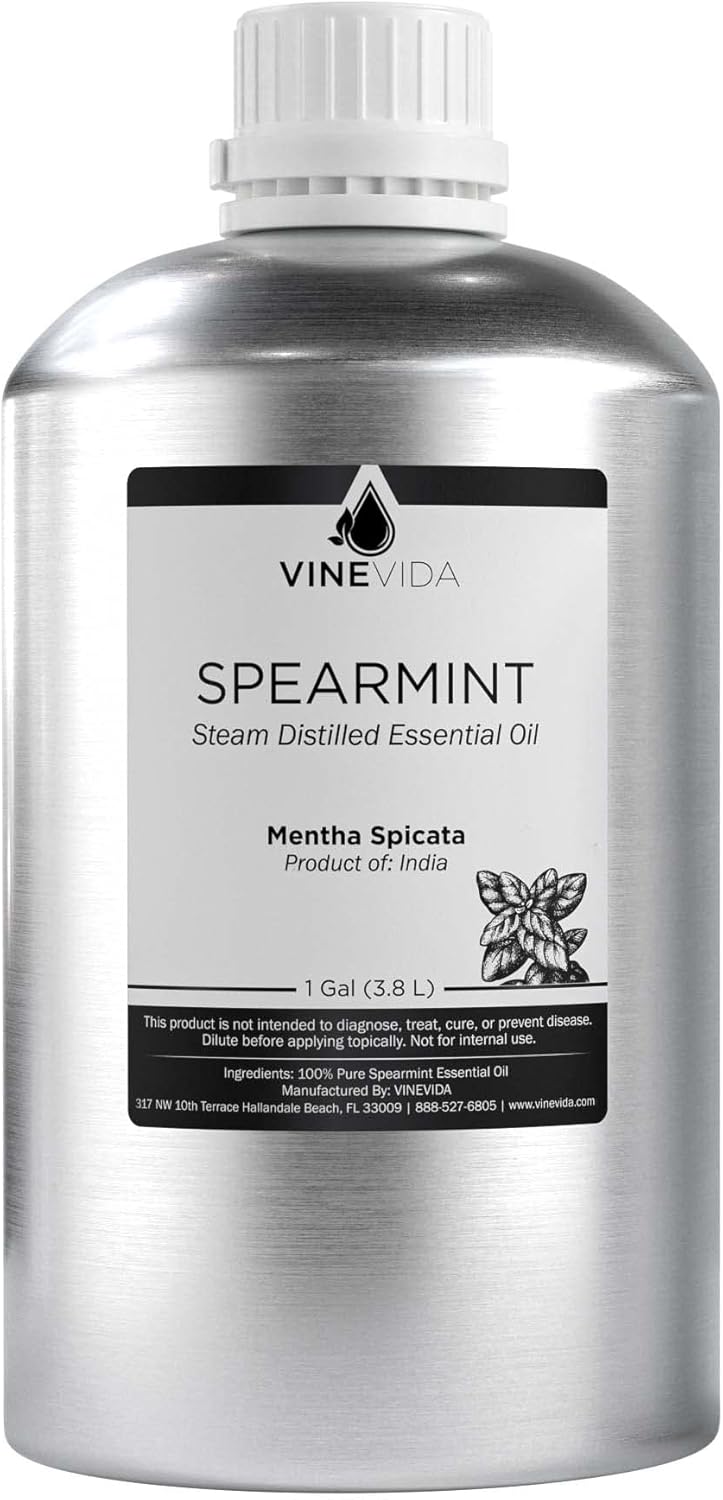 VINEVIDA Spearmint Essential Oil - Gallon Spearmint Oil Undiluted - Bulk Gallon Essential Oil for Soap Making Safe for Skin - DIY Candle Scents for Candlemaking Scents - 8 lbs Spearmint Oil
