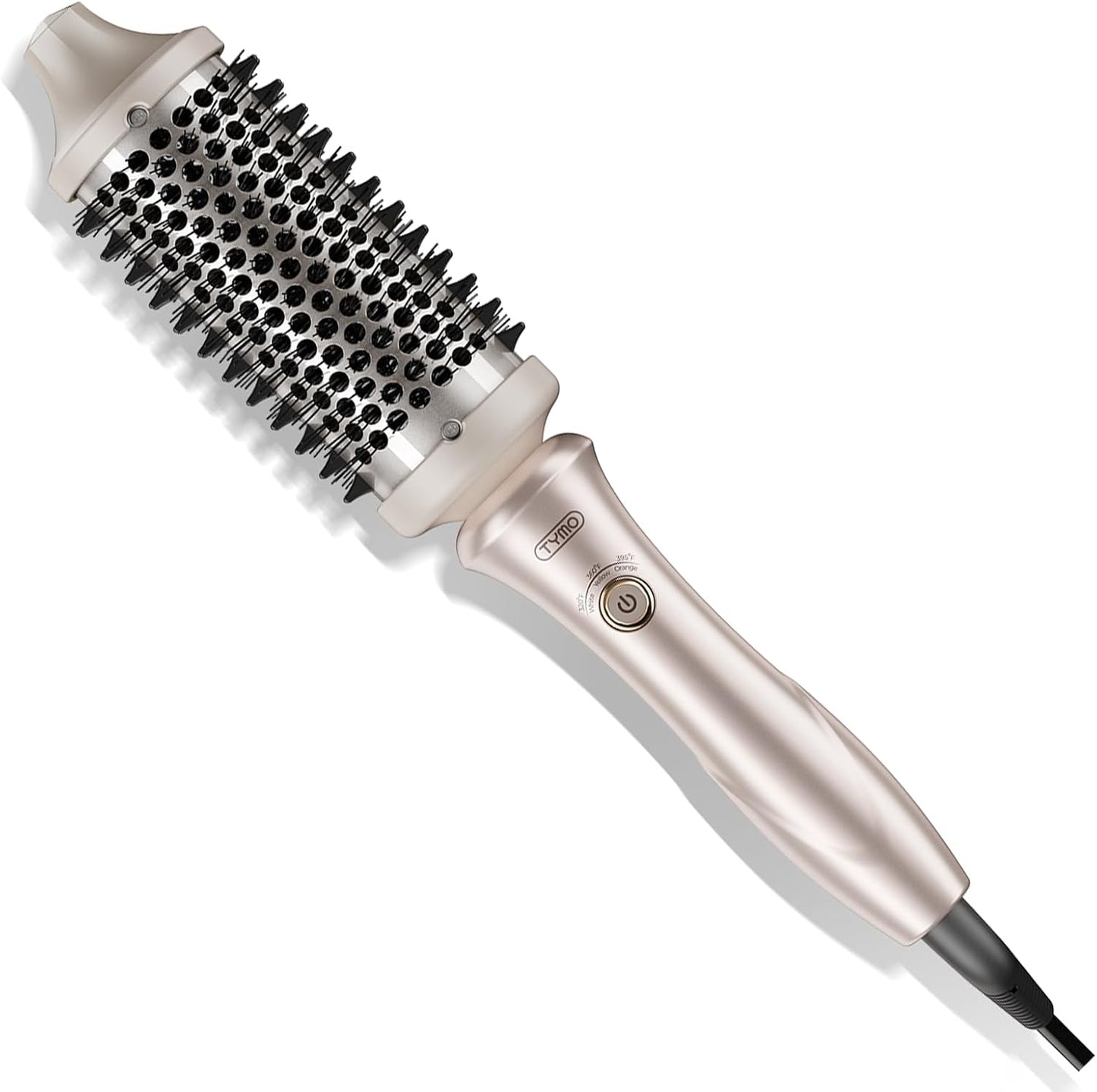 TYMO 2.0 Thermal Brush Curling Brush - STYLUX 1.7" Blowout Volumizer with Flexi-Fit for Hair Straightening, Heated Round Styler Tool, Hair Straightener and Curler 2 in 1, Dual Voltage & Light, Gold