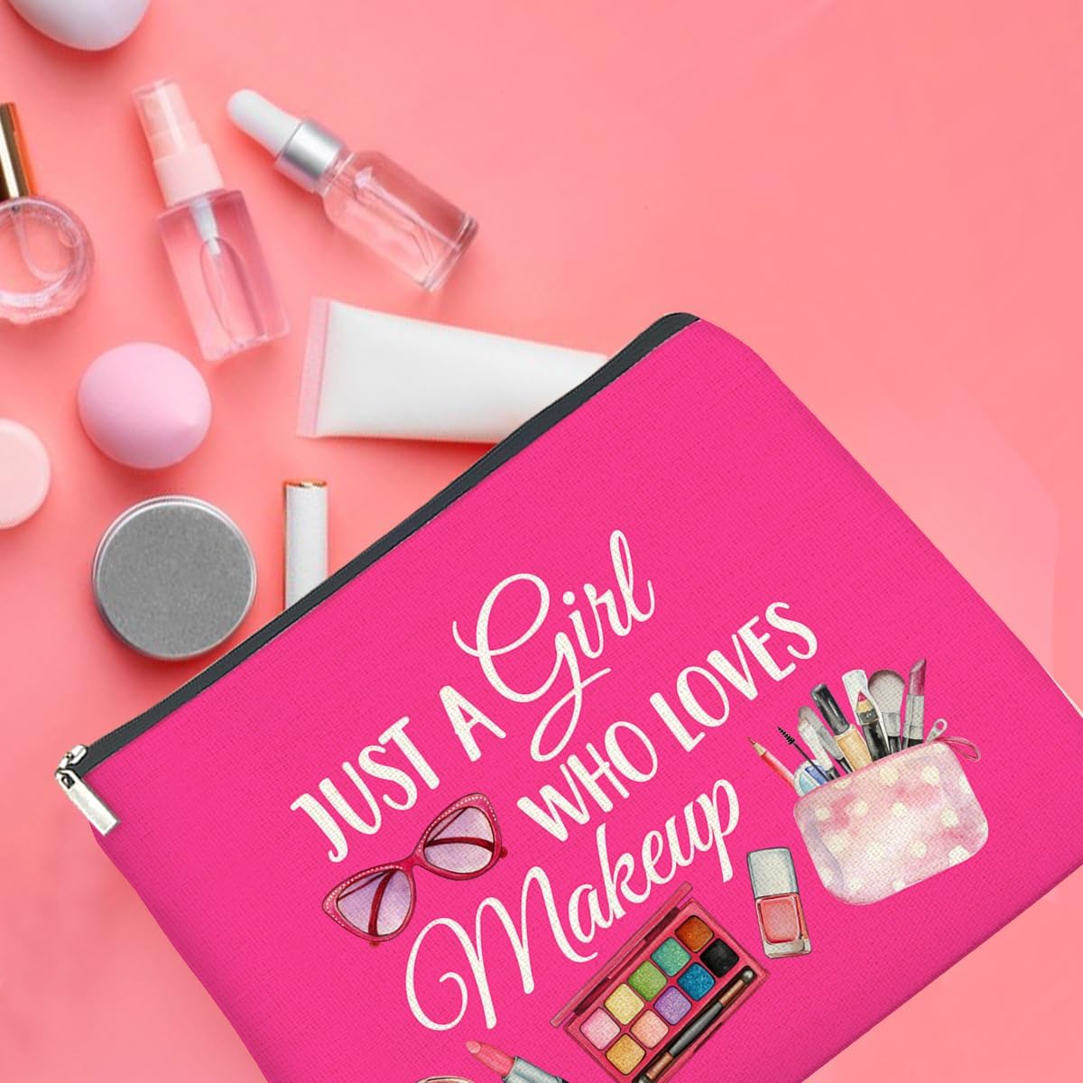 Make Up Cosmetic Bag Gifts for Women Sister Daughter, Just a Girl Who Loves Makeup Bag Zipper Makeup Pouch