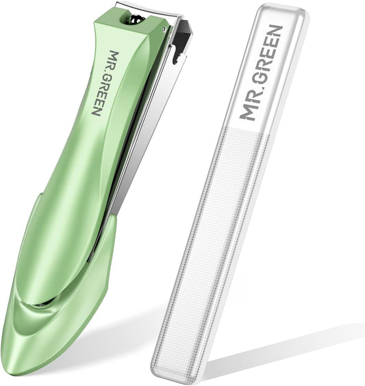 MR.GREEN Nail Clippers with Nail File,Anti Splash Nail Clipper Set for Thick Nails,Medical Grade Stainless Steel Professional Nail Cutter,Sharp and Durable fingernail Clipper for Men and Women(Green)