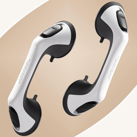2 Pack 12 Inch Grab Bars for Bathtubs and Showers for Seniors, Heavy Duty Shower Handle for Elderly, Suction Cup Removable Handrails Handicap Bath Grip Bathroom Safety Grips (Black and White