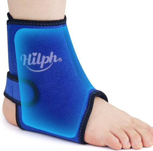 Hilph Ankle Ice Pack Wrap for Kids Women, Reusable Washable Ankle Brace with Hot Cold Therapy Gel Pack for Sprained & Broken, Swelling, Fractured, Bruises