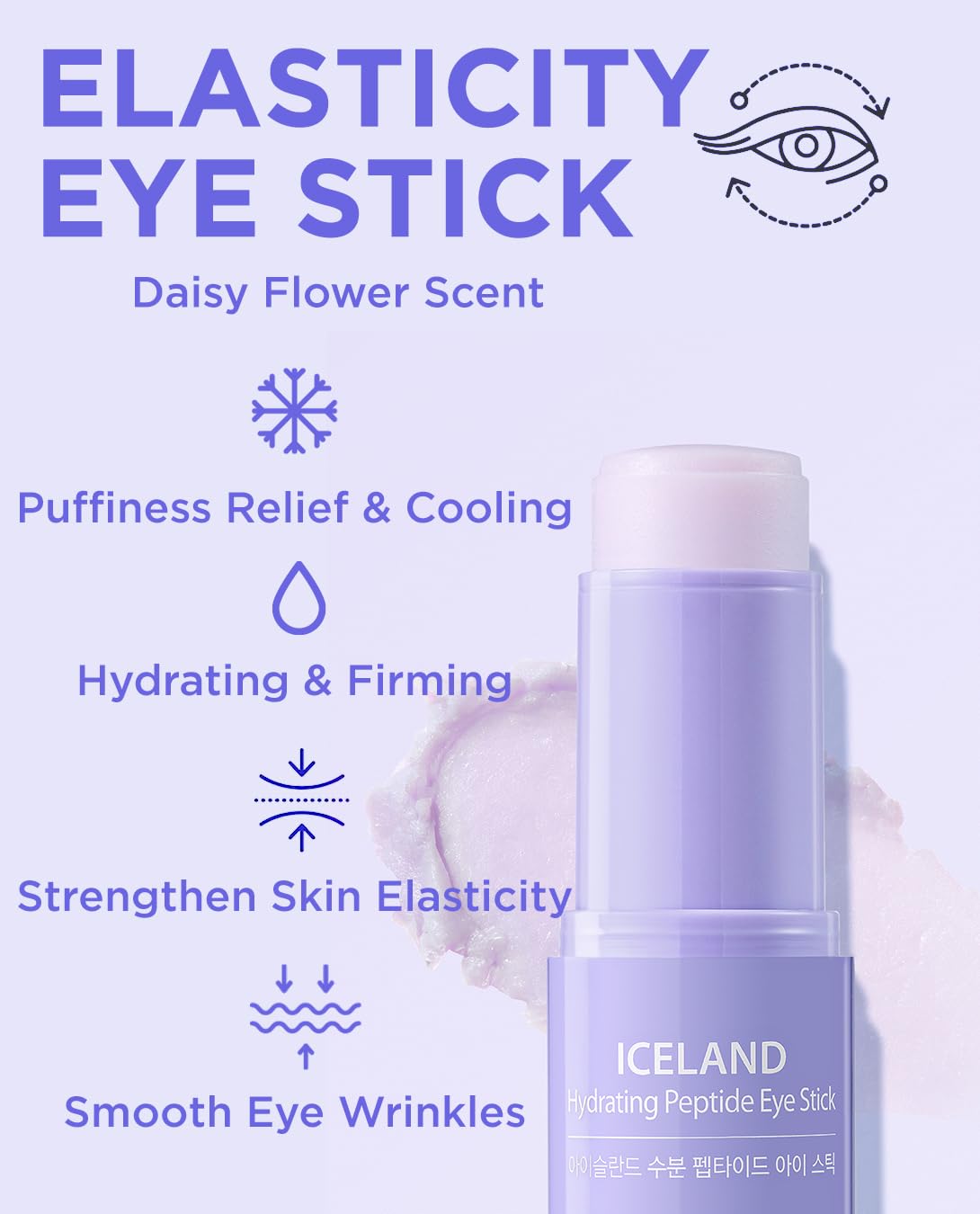 THESAEM Iceland Hydrating Peptide Eye Stick 0.24oz - Elasticity, Cooling, Moisturizing Eye Balm for Loose Skin – Under Eye Treatment - Balm to Smooth Skin Texture - Daisy Flower Scent
