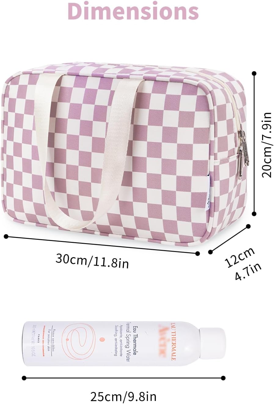 Narwey Large Checkered Travel Toiletry Bag Women Toiletries Bag Pink Makeup Bag Organizer Make up bag Cosmetic Bag Medicine Bag for Girls (Dusty Rose Checkerboard, Large)