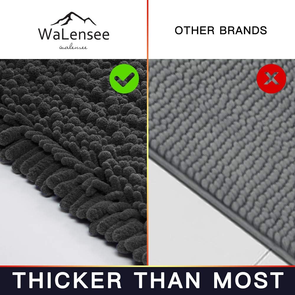 Walensee Bathroom Rug Non Slip Bath Mat (36x24 Inch Dark Grey) Water Absorbent Super Soft Shaggy Chenille Machine Washable Dry Extra Thick Perfect Absorbant Best Large Plush Carpet for Shower Floor
