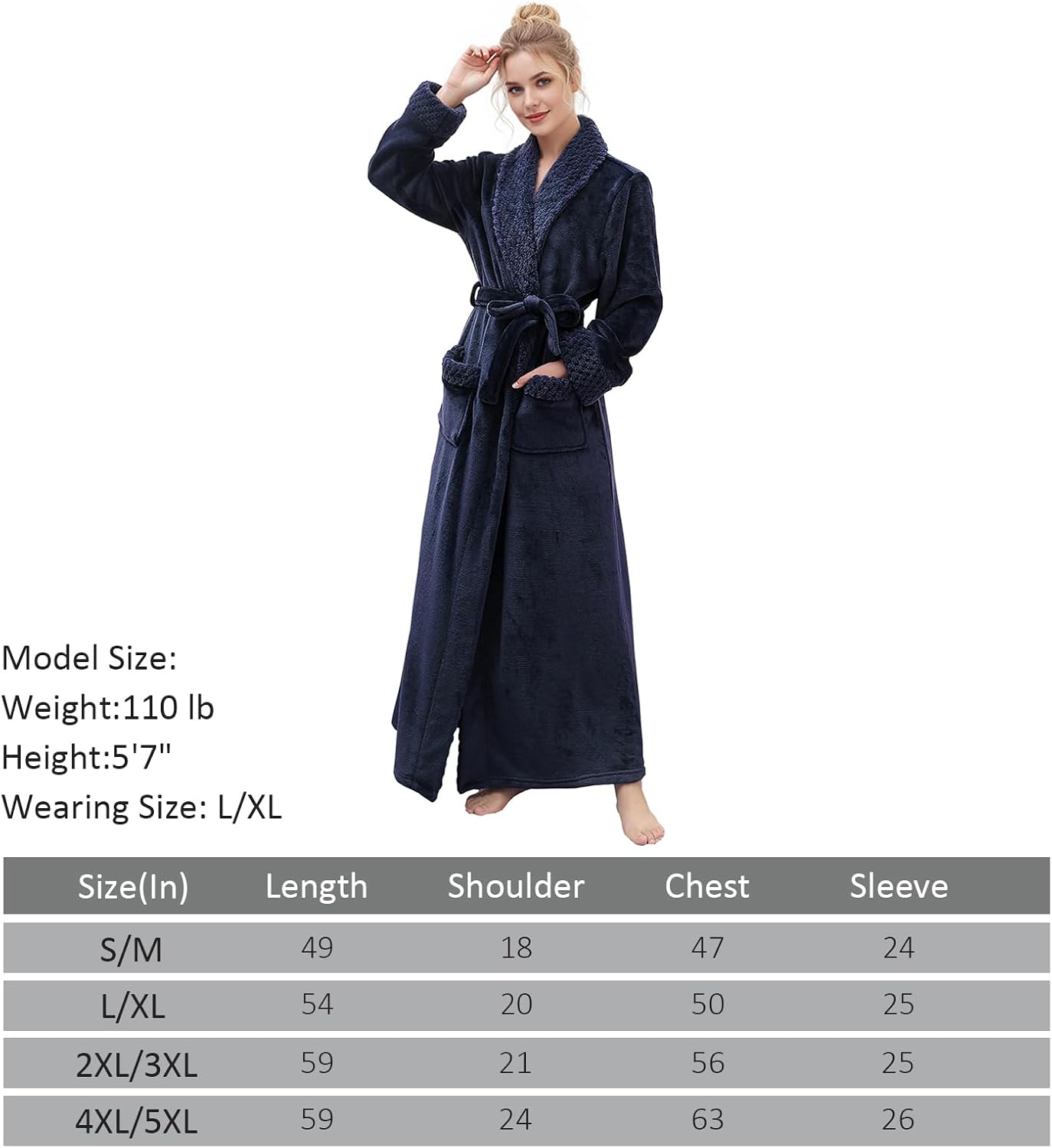 Hellomamma Long Bath Robe for Womens Plush Soft Fleece Bathrobes Nightgown Ladies Pajamas Sleepwear Housecoat