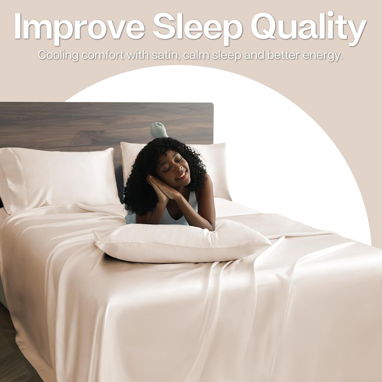 MR&HM Satin Pillowcase for Hair and Skin, Silk Satin Pillowcase 2 Pack, Standard Size Pillow Cases Set of 2, Silky Pillow Cover with Envelope Closure (20x26, Beige)