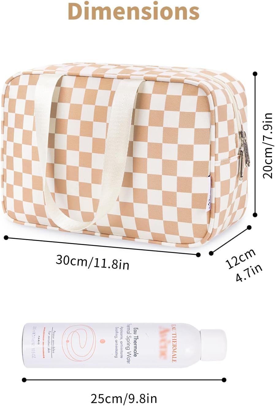 Narwey Large Checkered Travel Toiletry Bag Women Toiletries Bag Makeup Bag with Handle Make up bag Organizer Cosmetic Bag Medicine Bag for Girls (Light Checkerboard, Large)