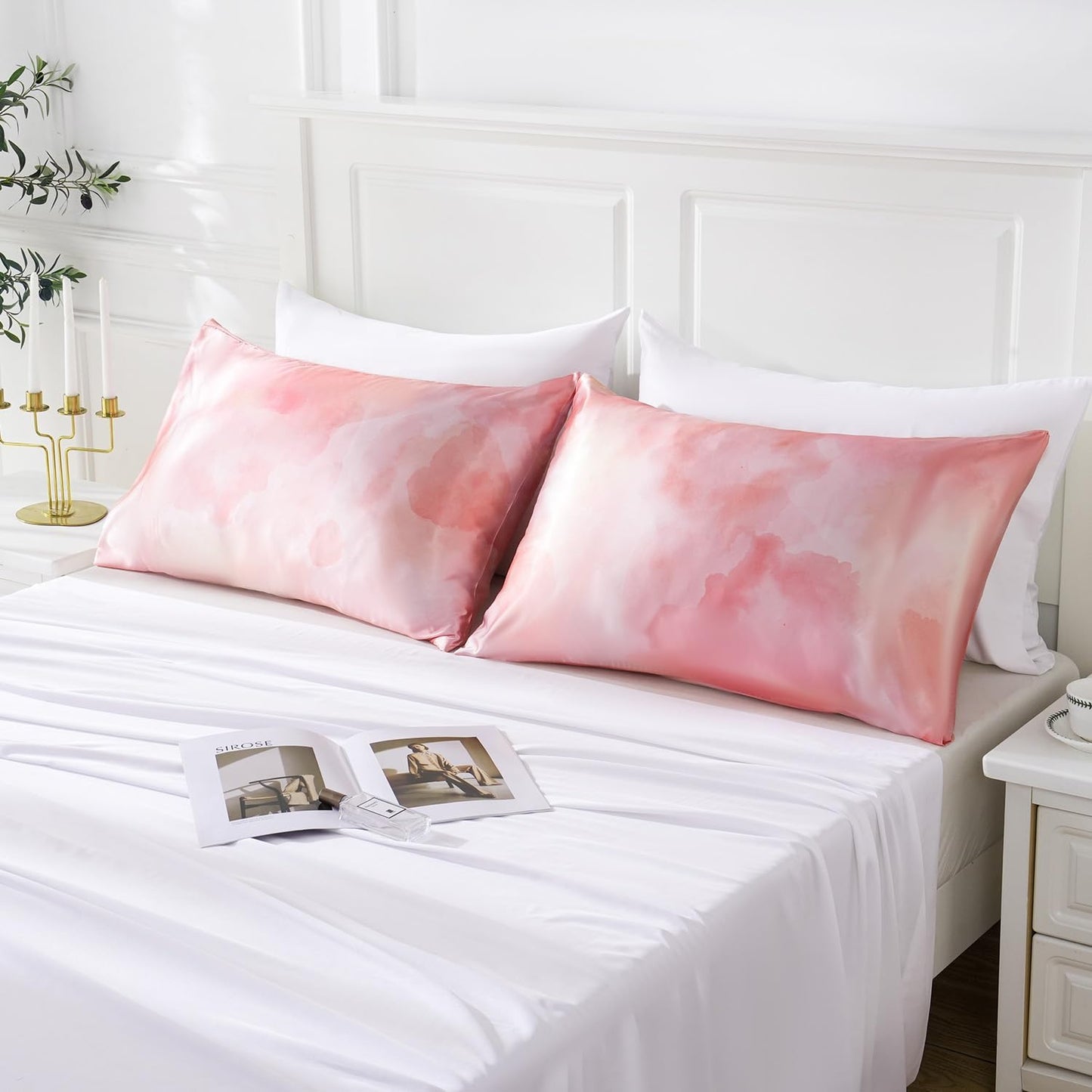 MR&HM Satin Pillowcase for Hair and Skin, Silk Satin Pillowcase 2 Pack, Queen Size Pillow Cases Set of 2, Silky Pillow Cover with Envelope Closure (20x30, Dream Pink)