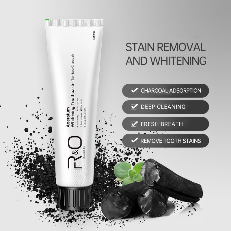 R&O Ageratum Whitening Toothpaste with Bamboo Charcoal, 3.53 oz - Removes Stubborn Stains, Great for Teeth Whitening, Reduces Plaque, Promotes Oral Health with Long - Lasting Fresh Breath (1 Tube)