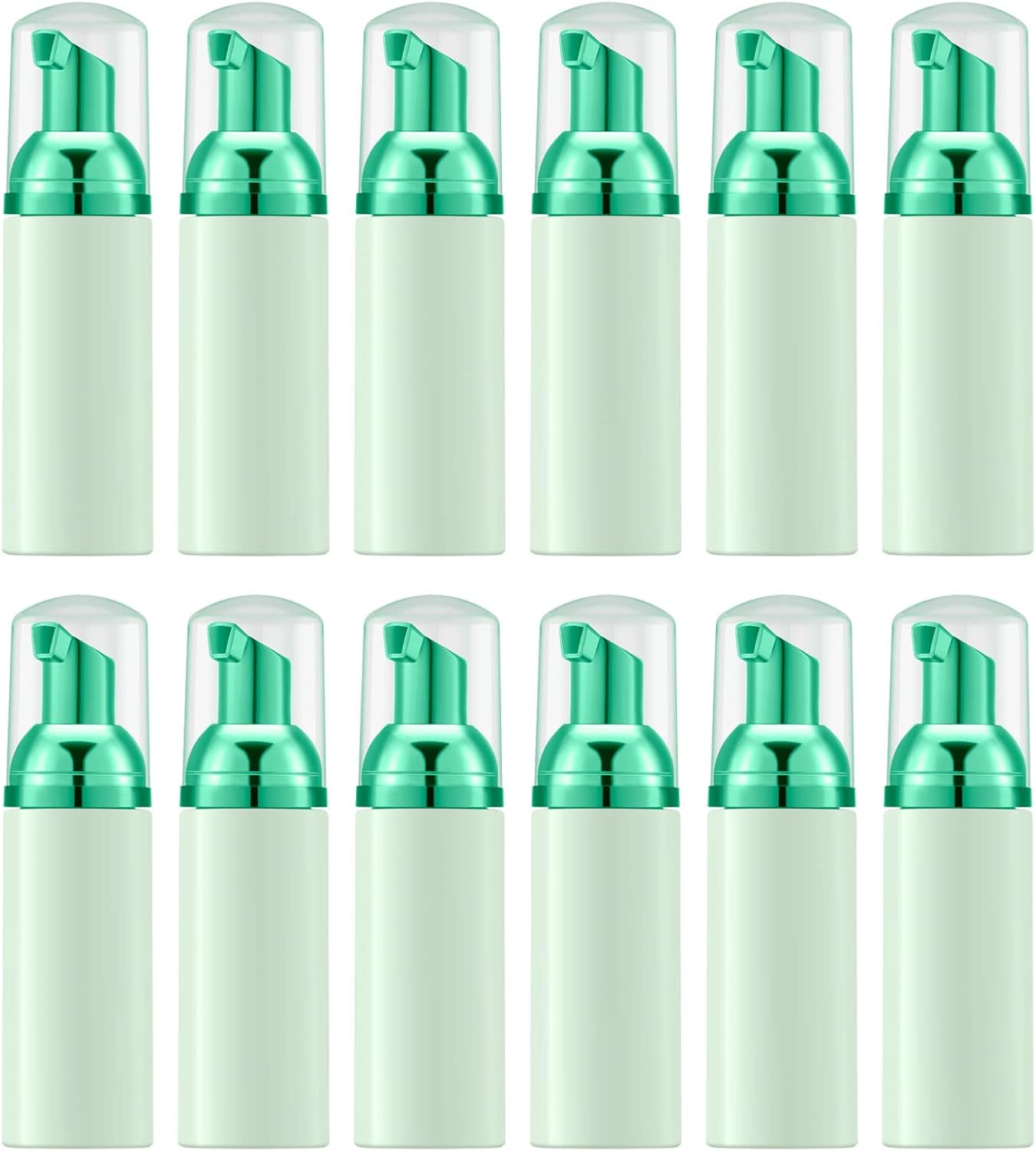 Lil Ray 2 Oz Empty Green Foam Pump Bottle, Travel Foamer Soap Dispenser for Lash Shampoo, Hand Soap, Foaming Cleaner(Green Pump, 12 PCS)