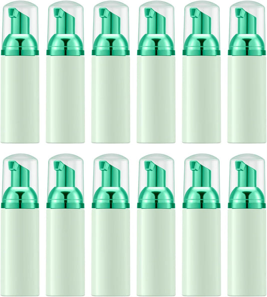 Lil Ray 2 Oz Empty Green Foam Pump Bottle, Travel Foamer Soap Dispenser for Lash Shampoo, Hand Soap, Foaming Cleaner(Green Pump, 12 PCS)