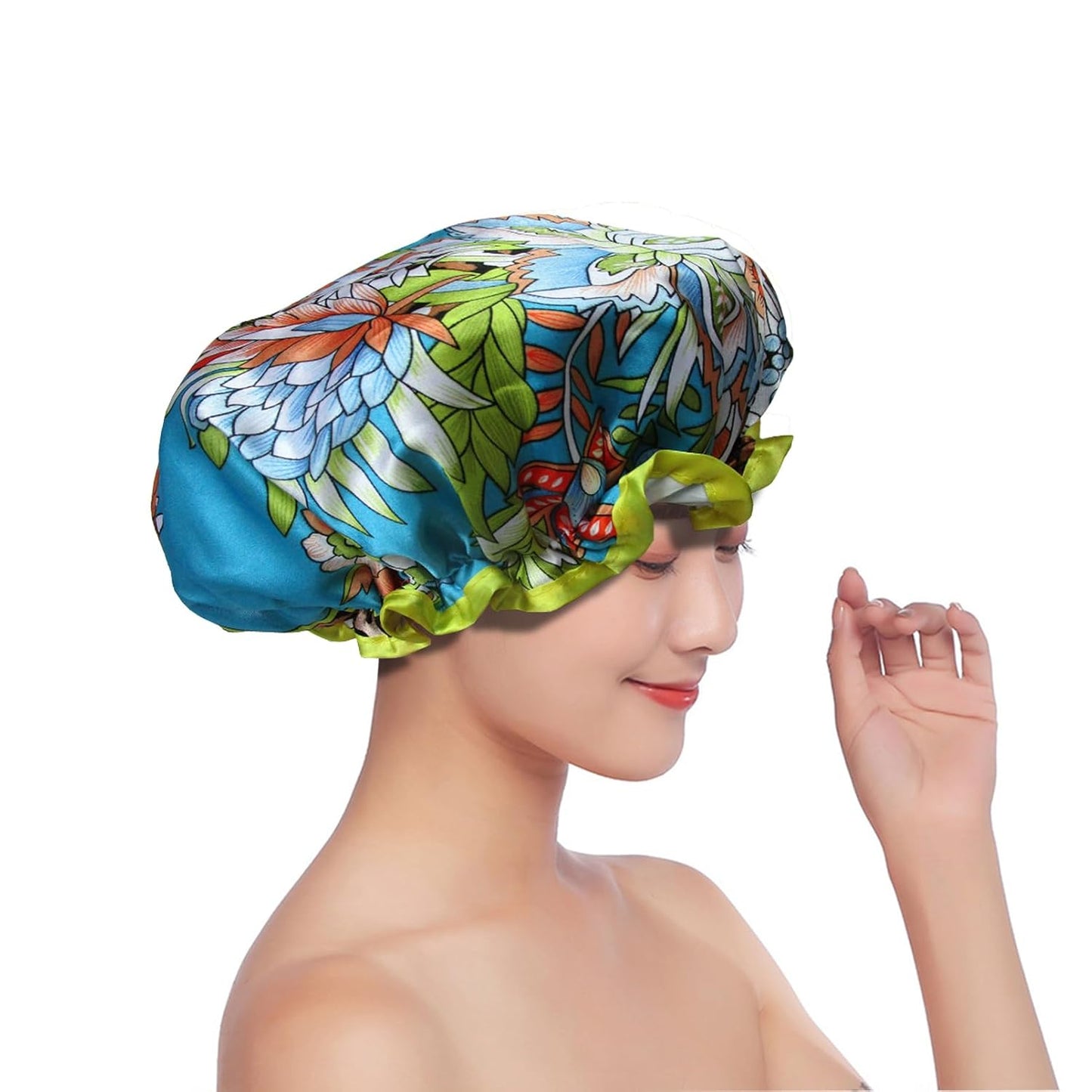 Shower Cap for Women Reusable Waterproof Shower Hat Adjustable Double Layer Bath Caps for Girls Spa Home Use,Hotel and Hair Salon