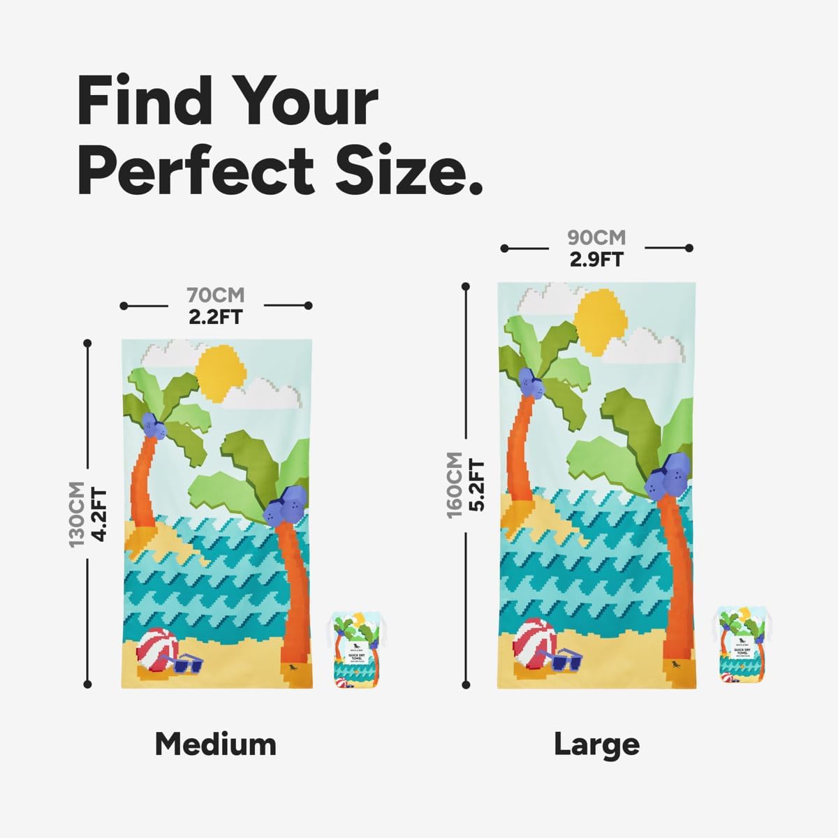 Dock & Bay Beach Towel - Quick Dry, Sand Free - Compact, Lightweight - 100% Recycled - Includes Bag - Build-A-Beach - Large (160x90cm, 63x35)