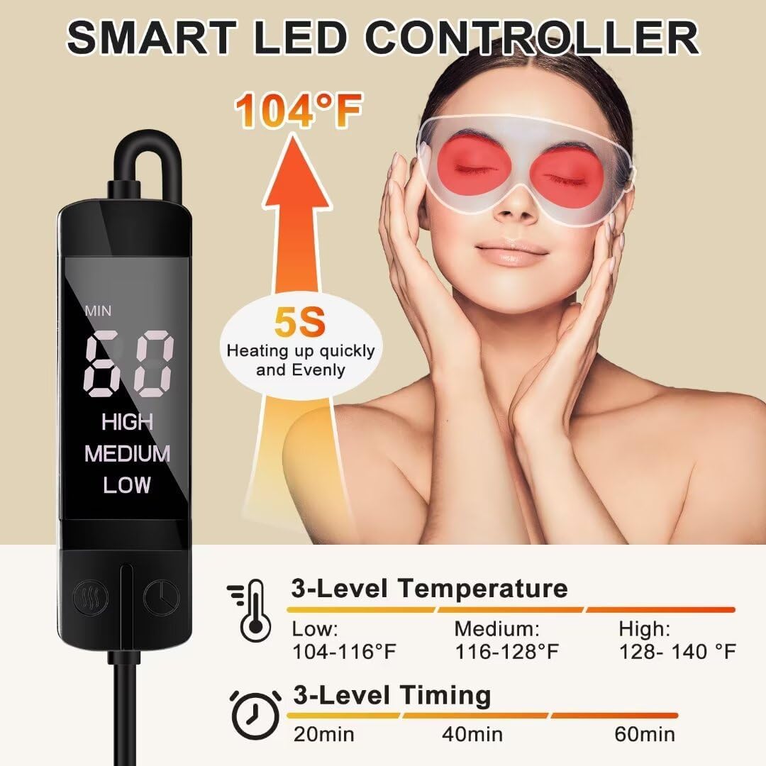 KOVNLO Heated Eye Mask, Washable USB Electric Moist Heat Warm Compress for Eyes, Eye mask with Flaxseed for Dry Eyes, Blepharitis, Chalazion, MGD, Stye Eye Treatment