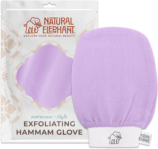 Natural Elephant Exfoliating Hammam Glove | Authentic Moroccan Kessa Body Scrub Mitt for Spa-Quality Skin Renewal | Lovely Lilac Single