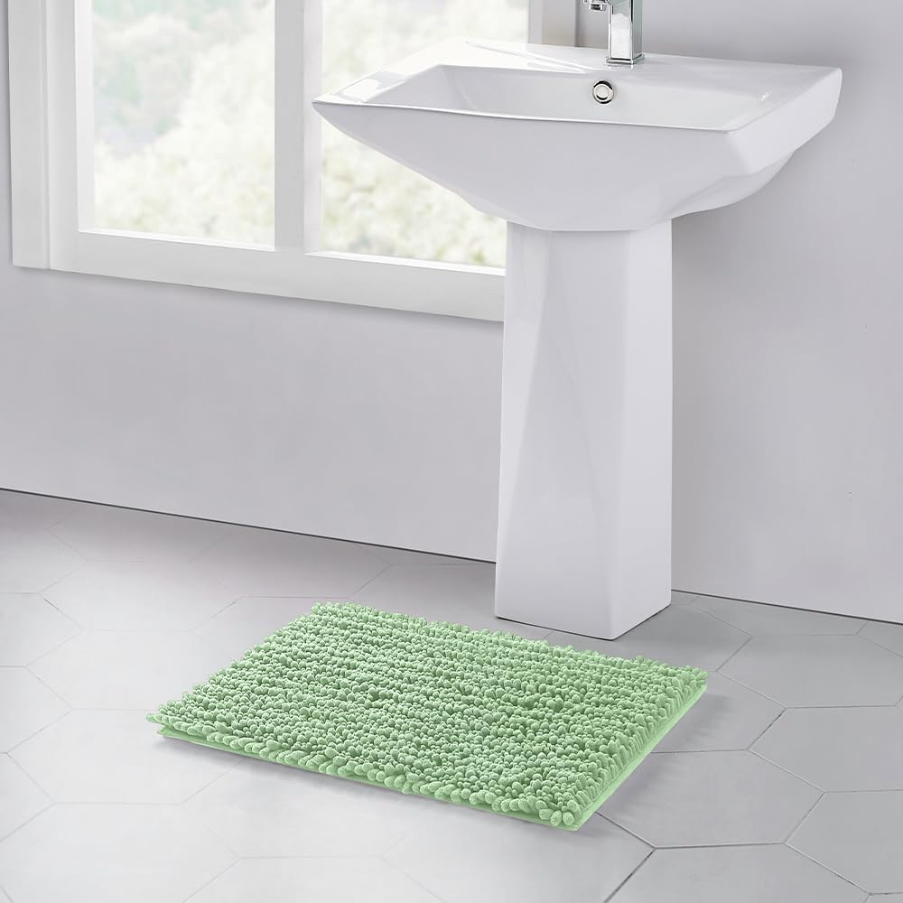 Walensee Bathroom Rug Non Slip Bath Mat (32x20 Sage Green) Water Absorbent Super Soft Shaggy Chenille Machine Washable Dry Extra Thick Perfect Absorbant Best Large Plush Carpet for Shower Floor