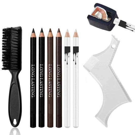 Barber Pencil Set - Edge Hairline Razor Trace Pencils Beard Guide Beard Hairline and Beard Shaping Pencils,with Sharpener Ruler Brush for Men