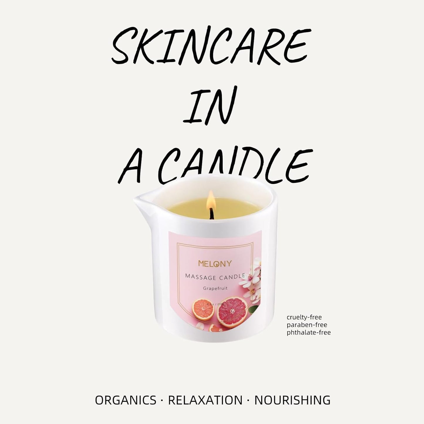 MELONY Luxury Massage Candle - Moisturising, Body Oil Candles for Muscle Relaxation, 8.1OZ (Grapefruit)