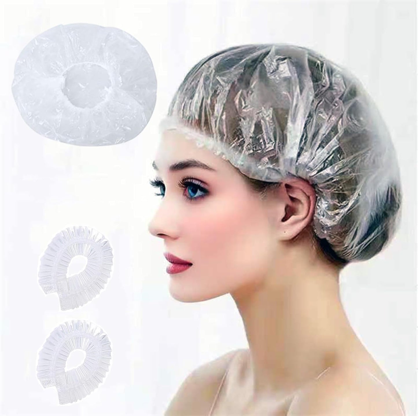 200 PCS Disposable Shower Caps Thickened Waterproof Hair Bath Caps for Women Men Girls Travel Spa Hotel Home Use Salon - Multi-Purpose Elastic Plastic Shower Caps, Essentials Accessories 18.1" (Clear)