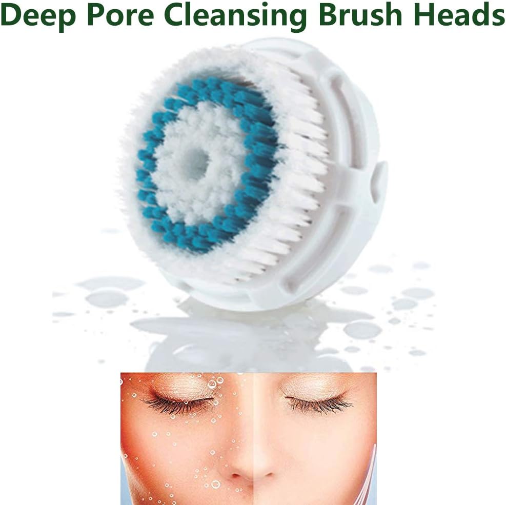 Facial Cleansing Brush Head Replacement, Facial Cleansing Brush Head, Exfoliator Facial Brush Heads, for Acne Prone, Clogged and Enlarged Pores Sensitive Skins (4Pack/Blue+Green)