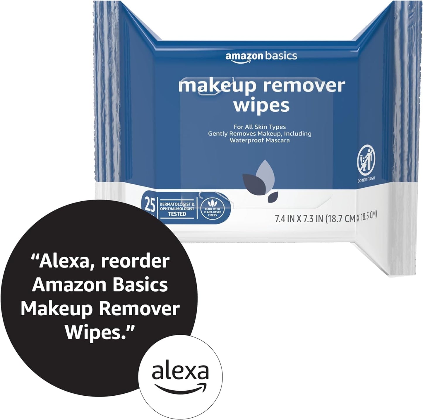 Amazon Basics Makeup Remover Wipes, Gentle Cleansing, Dermatologist Tested, Original, Plant Based, Alcohol Free, Removes Waterproof Mascara, 25 Count Per Pack, Pack of 1 (Previously Solimo)