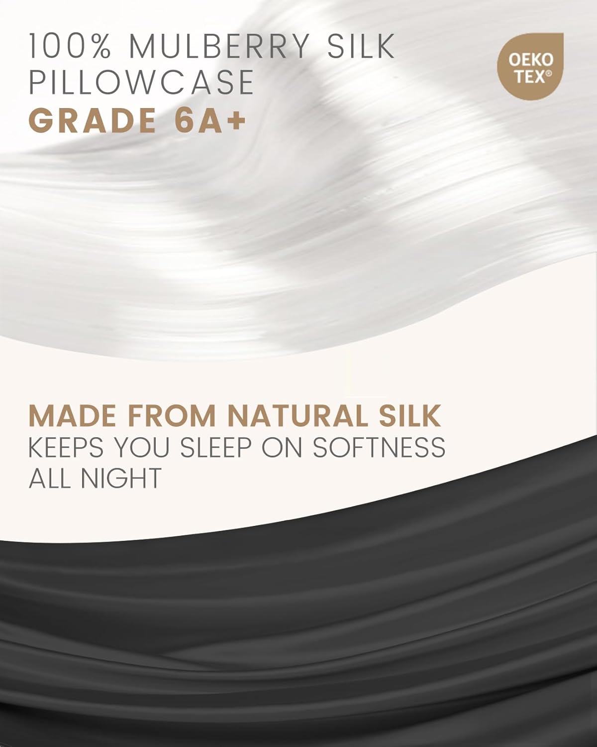 THXSILK 100% Mulberry Silk Pillowcase for Hair and Skin, Both Sides Pure Natural Silk, Ultra-Soft and Breathable Black Zipper Pillowcase, California King Size 20"x40"