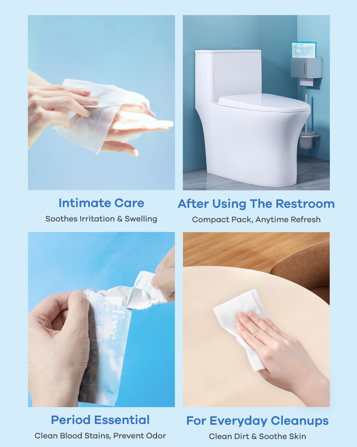 Flushable Feminine Hygiene Wipes, with Hyaluronic Acid & Natural Plants Essential Oils, Individually Wrapped, For Odor, Itching, Redness, Deeply Cleansing,15x19cm, 18 count