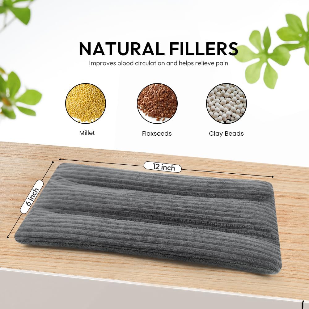 Microwave Heating Pad 6 x 12 Heating Pad Microwave, Microwave Bean Bag Heating Pad for Neck and Shoulders, Moist Heat Pack Pillow Warm Compress for Muscles, Joints, Abdomen (Dark Gray) - 2 Pack