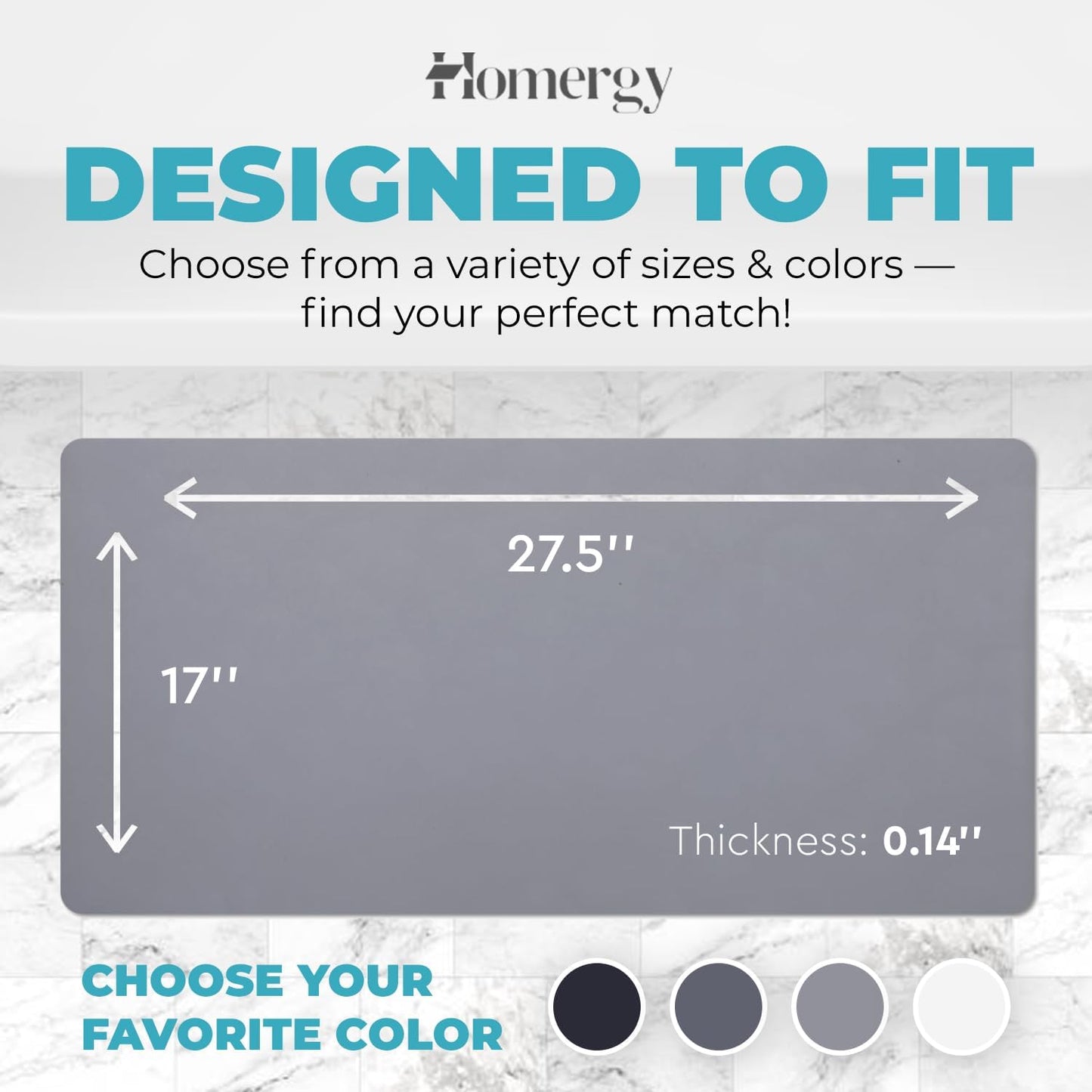 Homergy Bath Mat – Super‑Absorbent & Quick‑Dry with Non‑Slip Rubber Backing, Machine Washable & Odor Resistant – 18x28 in, Gray