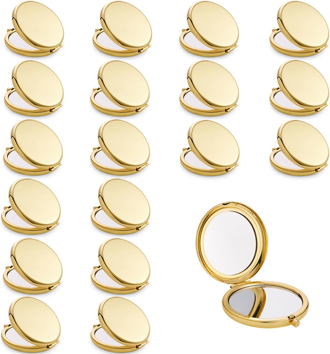 Compact Mirror, Pocket Travel Makeup Mirror for Purse, Metal Round Shell, 2-Sided 1X/2X Magnifying, Portable, Folding, Handheld, Gold, 18 Pack