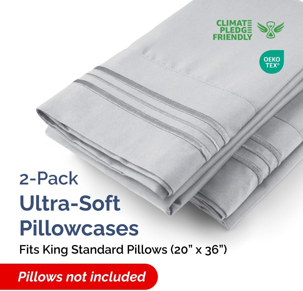 King Standard Pillow Cases Set of 2 - Soft Hotel Quality Pillowcase Covers - Comfy, Cozy & Fade Free - Wrinkle Resistant - Machine Washable Pillow Protectors - 2 Piece Set - King Standard Steel Blue