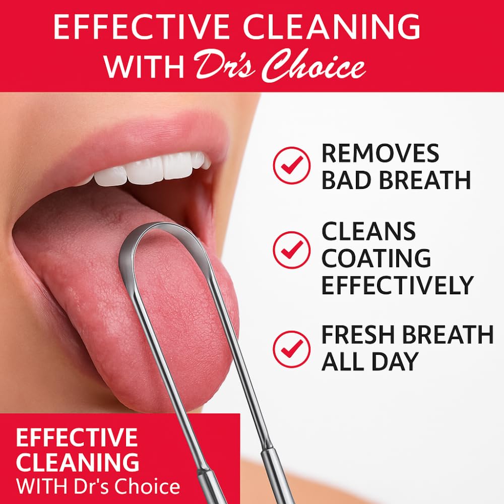 Stainless Steel Tongue Scraper for Adults – Durable, Rust-Resistant Tongue Cleaner with Ergonomic Grip for Daily Oral Care & Fresh Breath – Reusable & Travel-Friendly (Pack of 2)