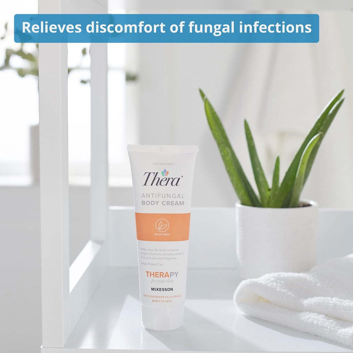 Thera McKesson’s Antifungal Cream, 2% Miconazole Nitrate, Body, Skin, Athletes Foot Treatment - Relief for Ringworm, Jock Itch - 4 oz