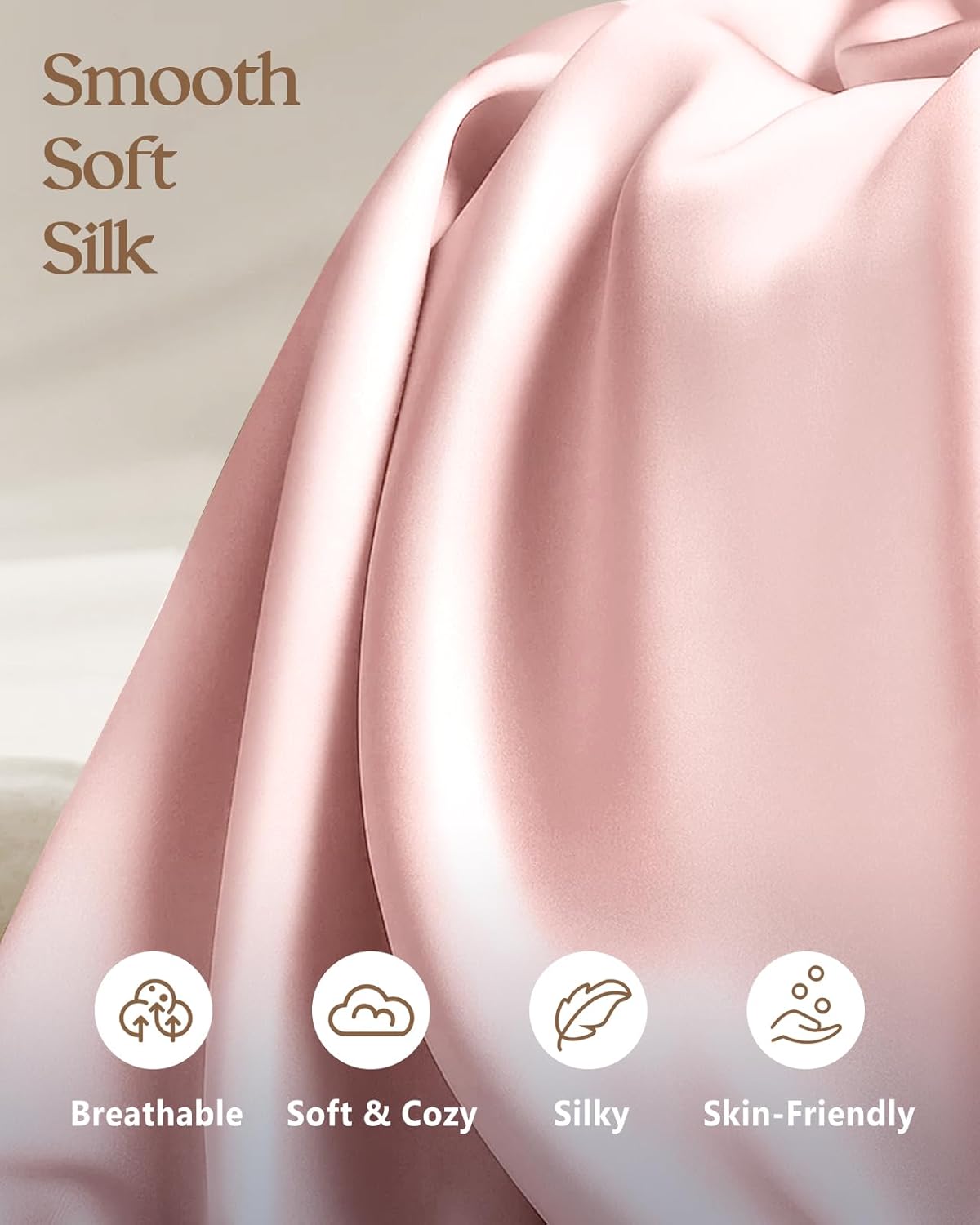 Silk Pillowcase 2 Pack - Pillow Cases Standard Set of 2 Size 20" x 26" for Hair and Skin Smooth Soft Breathable with Hidden Zipper Cooling Pillow Covers for Sleeping Women, Coral