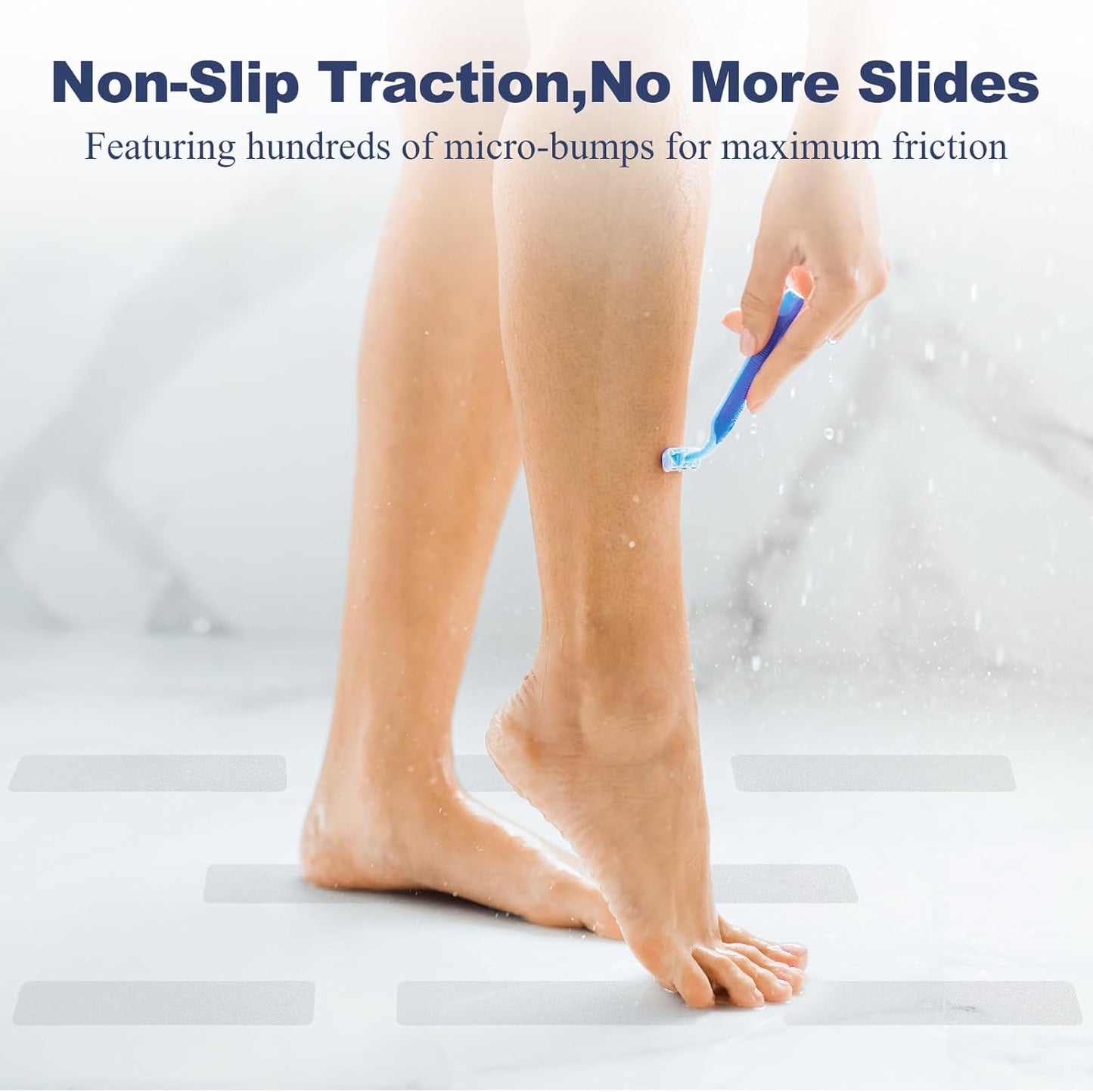 28 PCS Shower Floor Non Slip Stickers with Strong Adhesive, Invisible & Durable Anti Slip Shower Stickers with Scraper for Bath Tub, Pools and Stairs(Clear,Wide Rectangle)