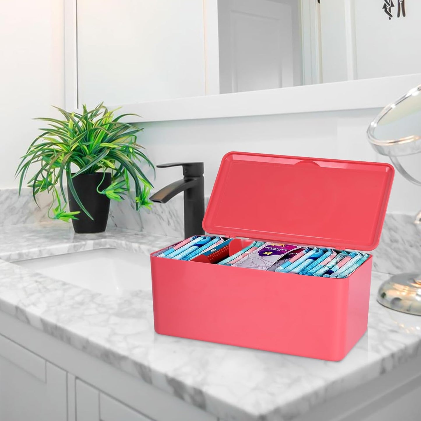 pad and tampon organizer for bathroom,Sanitary Napkin Holder, Pad and Tampon Organizer for Period, Sanitary Napkin Storage Container, Pink