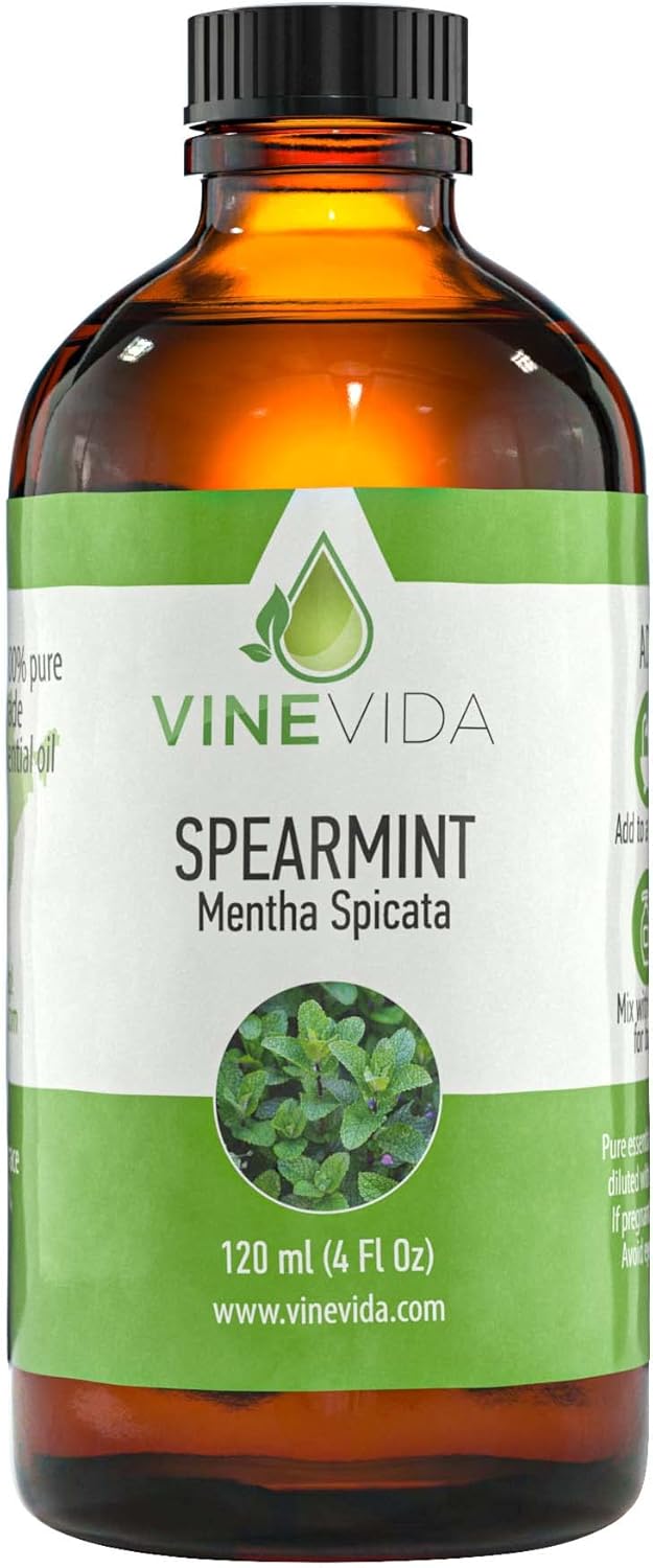 VINEVIDA Spearmint Essential Oil 4 oz - Undiluted Spearmint Oil - DIY Candle Scents for Candlemaking - Bulk Essential Oil for Soap Making Safe for Skin